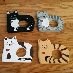 Knobler Kitty Wooden Hand Painted Napkin Holders EUC